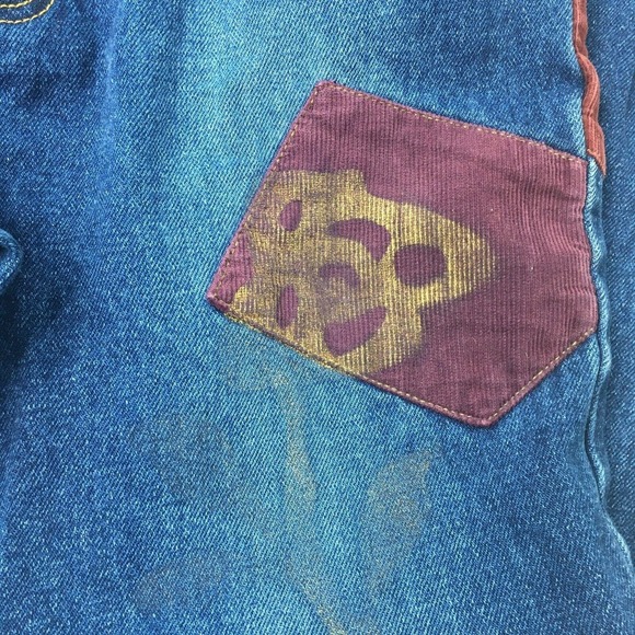 Vintage Patchwork Jeans Womens 28 x 29 Blue Denim Corduroy Patches Gold Stamped‎ - Picture 4 of 9
